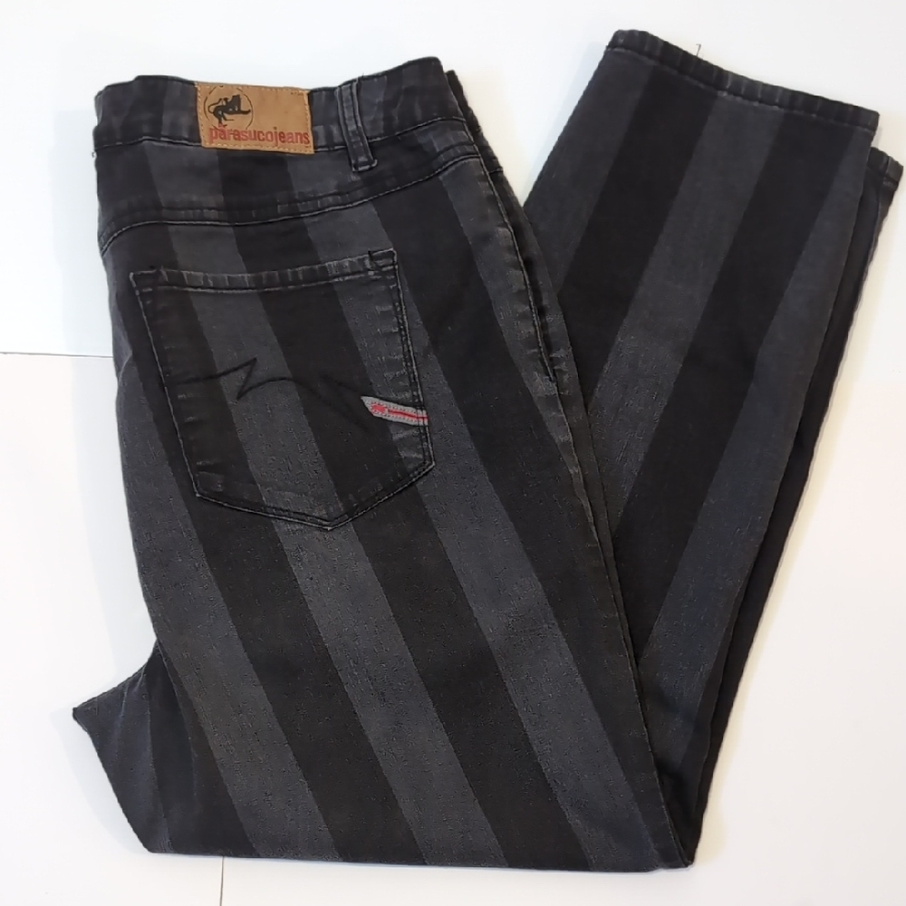 Parasuco Black And Gray Striped Crop Jeans